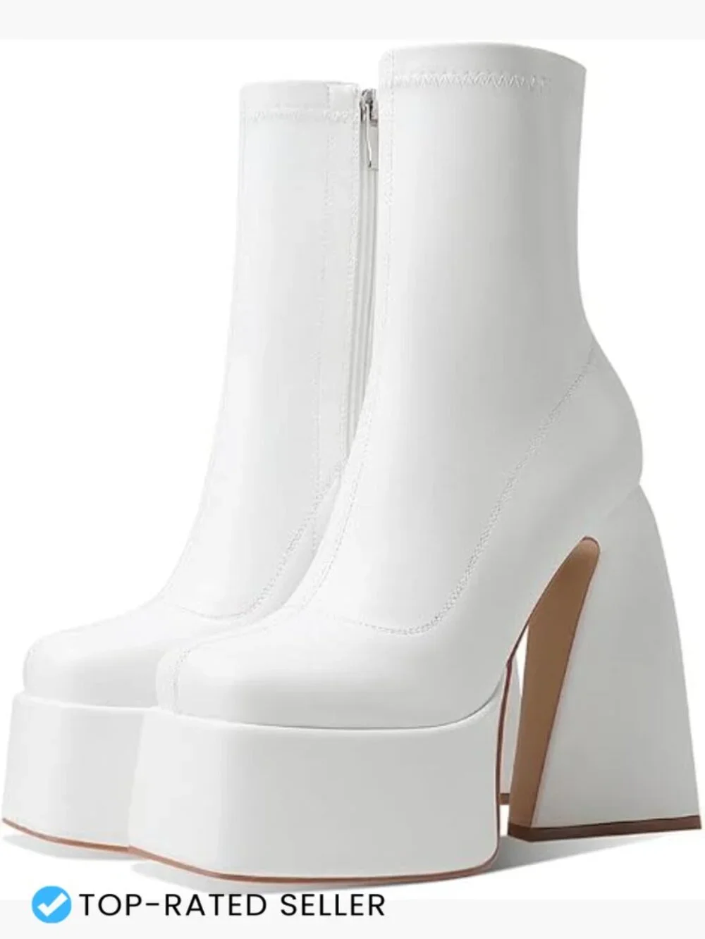 Platform Boots Mid Calf Chunky High Heel Square Toe Side Zipper Ankle Booties